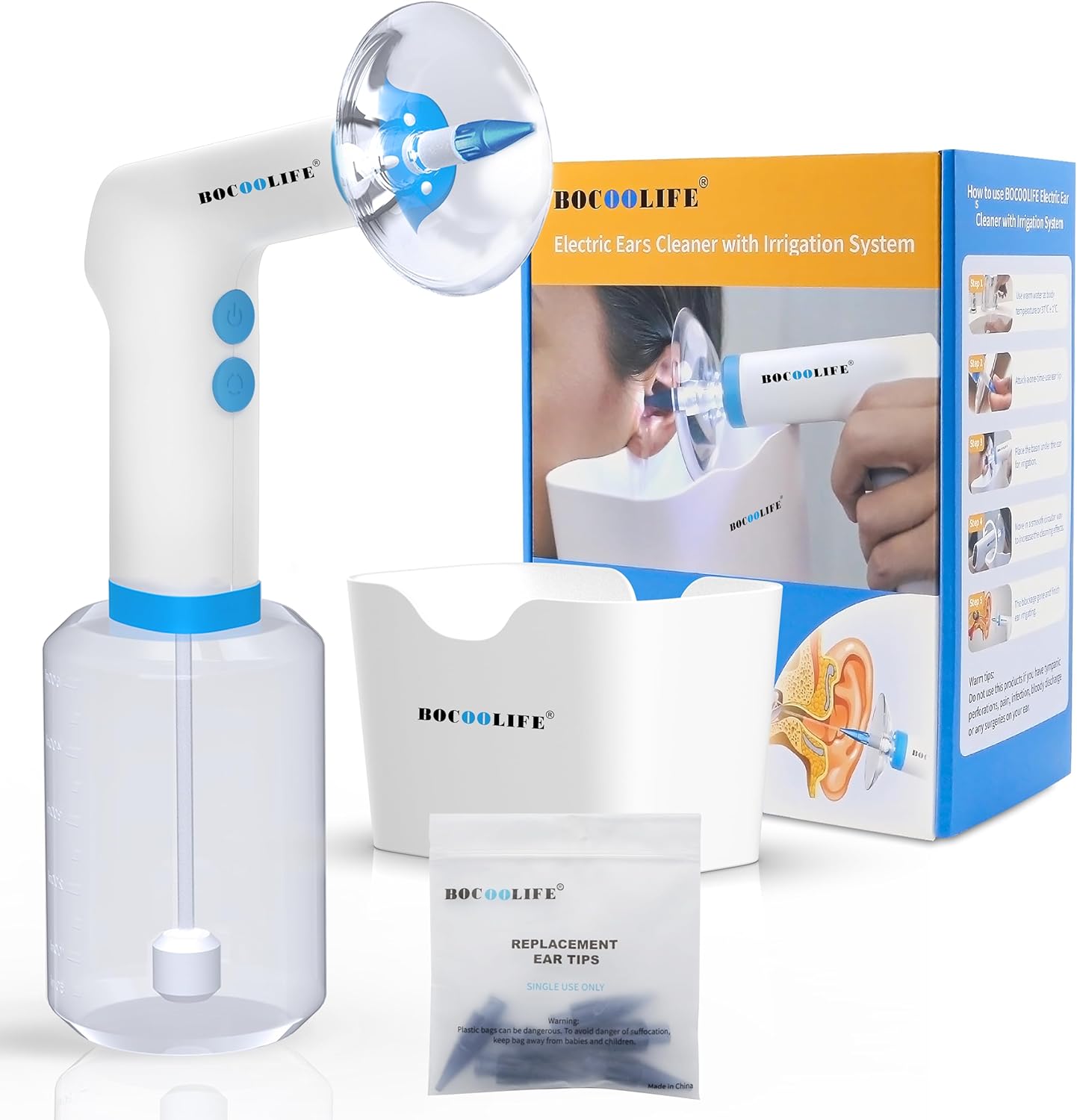 BOCOOLIFE Electric Ear Wax Removal Kit - Ears Cleaner with Irrigation System