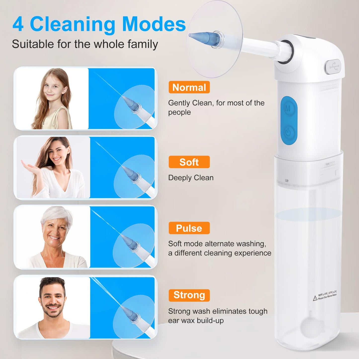 BOCOOLIFE Ear Wax Removal Electric Ear Cleaning Kit Waterproof Cleaner 4 Water Pressure Modes, Temperature Display, Ear Irrigation Flushing System Safe Effective Clean Wax Buildup, 10 Tips, Ear Basin