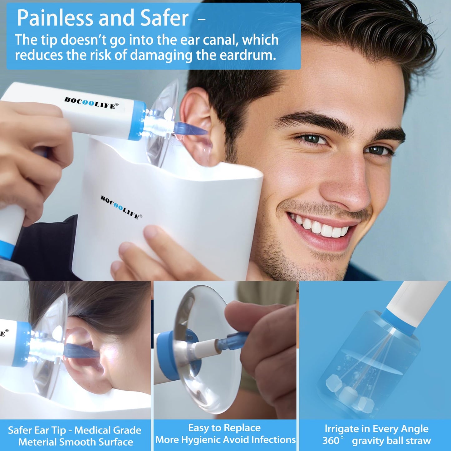 BOCOOLIFE Electric Ear Wax Removal Kit - Ears Cleaner with Irrigation System
